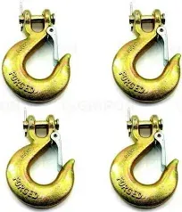 Ziqi 4 Pack Clevis Slip Hook 3/8 inch Forged Steel G70 Safety Chain Hook with Safety Latch, Heavy Duty Grab Hook for Tow Winch Trailer, Rigging,