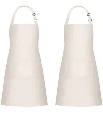 Jubatus 2 Pack 100% Cotton Aprons with 2 Pockets Cooking Chef Kitchen Adjusta...