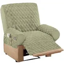 Collections Etc Diamond-Shape Quilted Stretch Recliner Cover with Storage Pockets and Elastic Straps