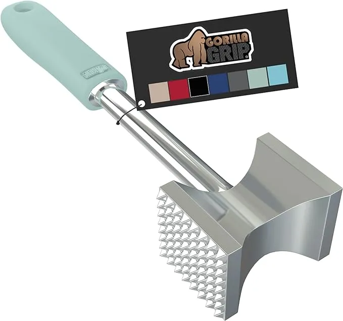 Gorilla Grip Double-sided Meat Tenderizer Tool, Heavy Duty Kitchen Mallet, Spiked Side Tenderizes, Smooth Flattens Steak, Pound Beef, Maximize Food Flavor, Comfortable Handle, Commercial Grade, Mint