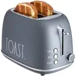 Rae Dunn Retro Rounded Bread Toaster, 2 Slice Stainless Steel Toaster with Removable Crumb Tray, Wide Slot with 6 Browning Levels, Bagel (Grey)