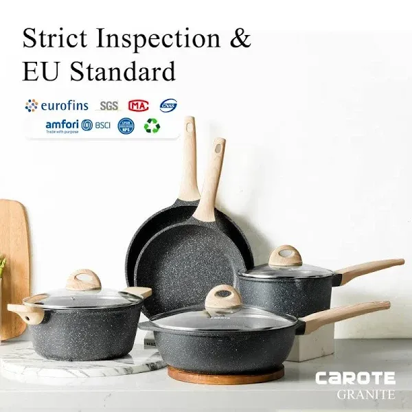 Nonstick Cookware Set Carote 8 Pcs Granite Stone Kitchen Cookware Sets (Black)