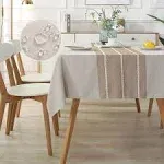 qiden Farmhouse Tablecloth Waterproof Rectangle Burlap Table Cloth Cotton Linen Rustic Embroidery Fabric Table Cover for Indoor Outdoor Dinning