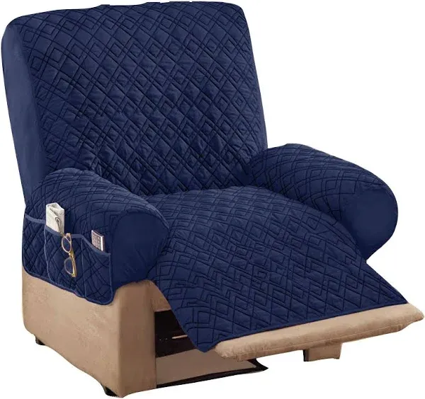 Collections Etc Diamond-Shape Quilted Stretch Recliner Cover with Storage Pockets