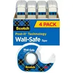 Scotch® Wall-Safe Tape with Dispenser, 1" Core, 0.75" x 54.17 ft, Clear, 4/Pack