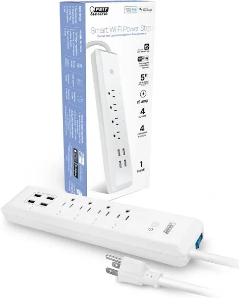 Feit Electric Smart Power Strip, Smart Plugs Work with Alexa and Google Home, No hub Required, 4 Sockets, 4 USB Ports, Remote Control from Anywhere, 15 Amp, Indoor Smart Powerstrip, POWERSTRIP/WiFi