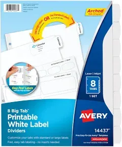 Avery Big Tab Printable White Label Tab Dividers