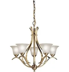 Kichler Dover 23" 5 Light Chandelier with Alabaster Swirl Glass in Antique Brass