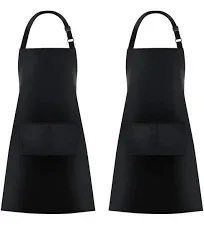 2 Pack Bib Aprons with 2 Pockets Kitchen Apron Cooking Chef, White