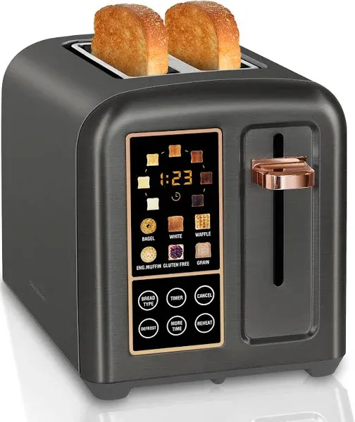 SEEDEEM Toaster 2 Slice, Stainless Toaster LCD Display&Touch Button, 50% Faster Heating Speed, 1.4'' Wide Slots Toaster, 4 Basic+More Timer