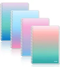 SUNEE 4 Pack Spiral Notebook - A5 Lined Cute Notebook 5.75" x 8.3" Inches Plastic Waterproof Cover, 7mm Ruled 70 Sheets/140 Pages with 4 Aesthetic Gradient Colors - Journals for Study and Notes