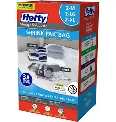 Shrink-Pak Clothes Storage Bags, 2 Medium, 2 Large, 2 XL