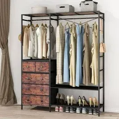 Auromie Clothes Rack with 5 Drawers & 4 Storage Shelves 59.1w*70.9h Heavy Duty Clothing Rack with 2 Hanging Rods