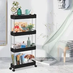 SPACEKEEPER Slim Rolling Storage Cart 4 Tier Organizer Mobile Shelving Black