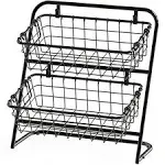 Simple Houseware 2-Tier Rigid Wire Market Basket Stand, Black