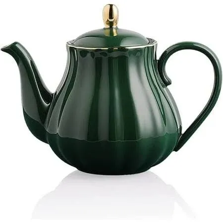 Sweejar Royal Teapot, Ceramic Tea Pot with Removable Stainless Steel Infuser, Blooming & Loose Leaf Teapot - 28 Ounce(Jade)