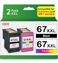 LEMERO UTRUST 67XL 67 Ink for HP Printer Remanufactured Replacement for HP Ink 67 67XL Ink Cartridges Black/Color Combo Pack for HP DeskJet 2700