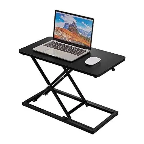 Standing Desk Converter Matte Black, Stand up Desk Riser on The Table, Adjustable Height Table top Apply for Laptop and Single Monitor Workstation Office Use.