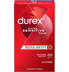 Durex Condoms, Extra Sensitive Natural Latex Condoms, 12 Count - Ultra Fine & Extra Lubricated