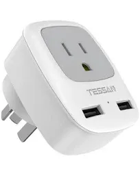 TESSAN Australia New Zealand Travel Power Adapter, Type I Travel Plug Adapter with 2 USB & 1 American Grounded Outlet, Adaptor for US to Australia New Zealand Fiji Argentina China, 3 Pack