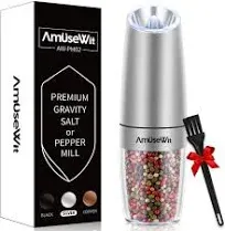 AmuseWit Gravity Electric Pepper and Salt Grinder Set of 2 White Light Battery