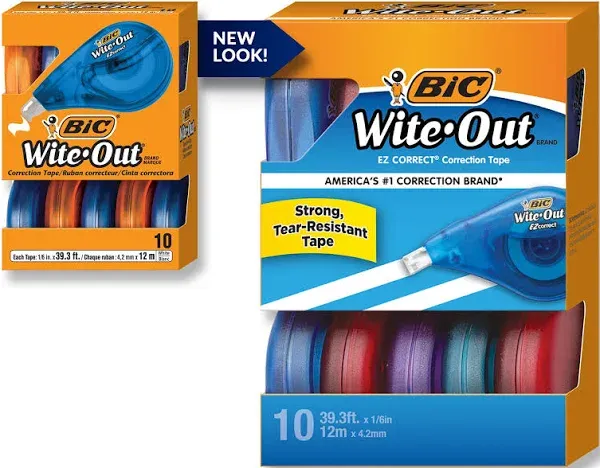 Wholesale CASE of 10 - Bic Wite-Out Brand Correction Tape-Correction Tape, 1/5"x39.4', Single Line, 10/BX, White