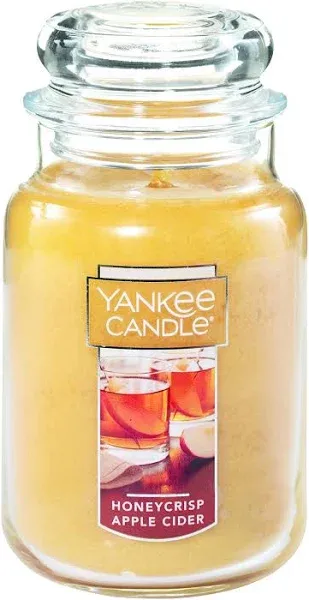 Yankee Candle Honeycrisp Apple Cider Scented, Classic 22oz Large Jar Single Wick Aromatherapy Candle, Over 110 Hours of Burn Time, Apothecary Jar Fall Candle, Autumn Candle Scented for Home