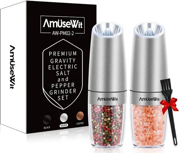 AmuseWit Electric Gravity Pepper Mill or Salt Grinder Mill Battery Operated Automatic Pepper Grinder