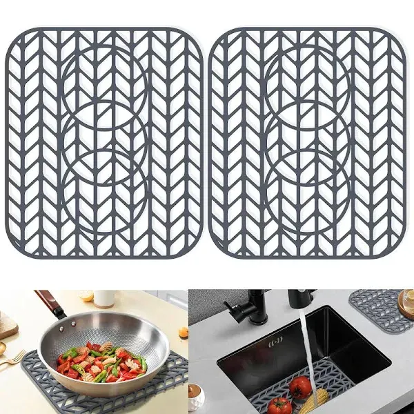 Sink Protectors for Kitchen Sink 12x11 & 13x11,Silicone kitchen sink mats protector for bottom of farmhouse sink(13.58"×11.6"Gray 2PCS)