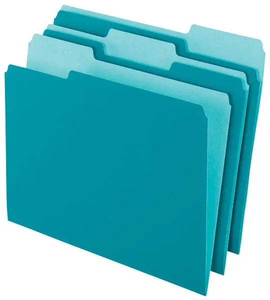 Office Depot Two-Tone Color File Folders, 1/3 Tab Cut, Letter size, Teal, Box of 100, Od152 1/3 Tea