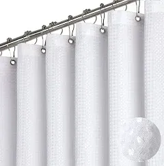 Dynamene Extra Long Shower Curtain,96 Inch Long Waffle Weave Heavy Duty Thick Fabric Bathroom Shower Curtain, Heavy Duty Weighted Hotel Bath Curtain Set with 12 Plastic Hooks,72x96,Sage Green