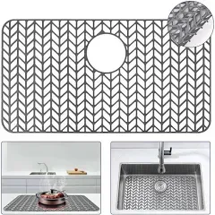 Silicone Sink Protector 26"x14" Rear Drain Hole, Heat Resistant Non-slip Dishwasher Suitable, Large Sink Mat for Bottom of Farmhouse Kitchen Stainless Steel Sink