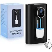 Automatic Mouthwash Dispenser for Bathroom, USB Rechargeable and 3 Dispensing Levels, LED Screen 18.26 oz Smart Touchless Mouthwash Dispenser with 2 Magnetic Cups, Great for Kids and Adults-White