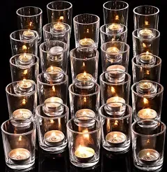 DARJEN 24pcs Clear Votive Candle Holders Clear Tea Lights Candle Holder Glass Candle Holders Bulk for Wedding Centerpieces Pa