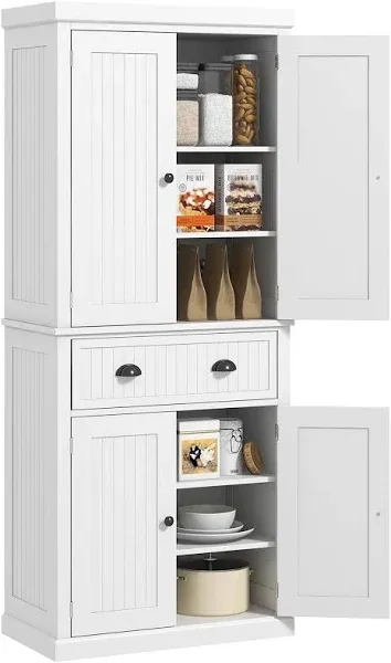 HOMCOM 72" Kitchen Pantry Storage Cabinet, Traditional Freestanding with 4 Doors and 3 Adjustable Shelves