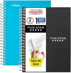 Five Star Spiral Notebooks College Ruled Paper 100 Sheets 7in x 5in Personal Wil