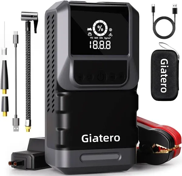 Q13 4000A Portable Car Jump Starter with Air Compressor 150PSI, Jump Start Battery Pack(10.0L Gas/8.0L Diesel), 12V Jump Box with 3 Modes Flashlight & Jumper Cable, LCD Display Power Bank