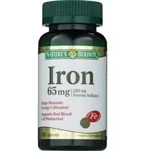 Nature&#039;s Bounty Iron 65mg Tablets Mineral Supplement Blood Cell Support 100ct