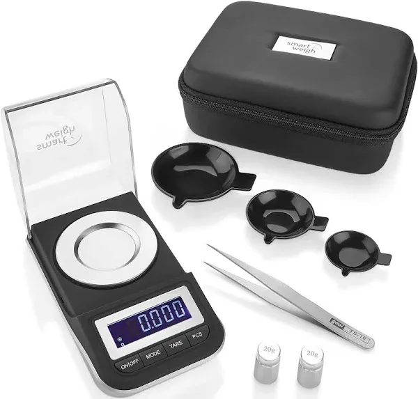 Smart Weigh 50g x 0.001 Grams, Premium High Precision Digital Milligram Scale, Includes Tweezers, Calibration Weights,Three Weighing Pans and Case  - Like New