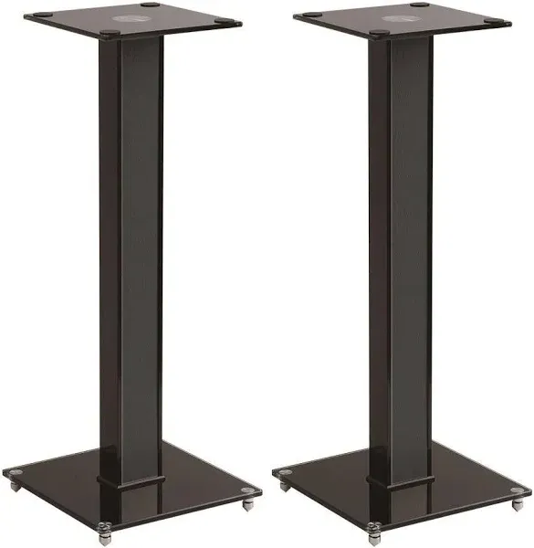 Monoprice Elements Speaker Stand - 28 Inch Pair, Cable Management, Strong Tempered Glass Base with Floor Spikes, Black