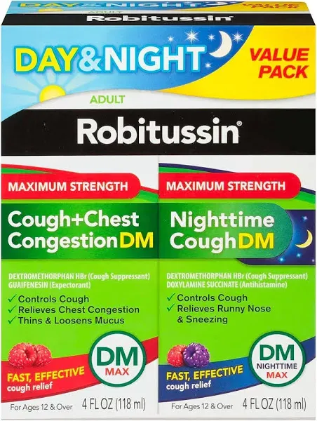 Robitussin Day &amp; Night Max Strength Cough + Chest Congestion 8 Fl Oz