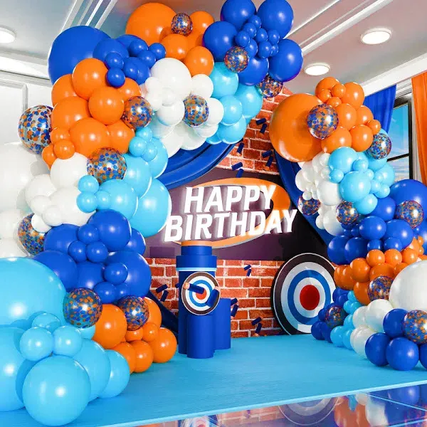 ALL-IN-1 Blue and Orange White Balloons Arch Kit &amp; Garland – Small and Lar