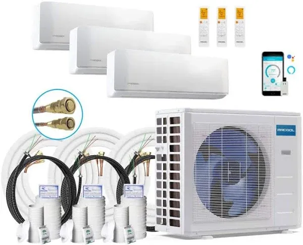 MRCOOL DIY Mini Split BTU 3 Zone Ductless Air Conditioner and Heat Pump Install Kit