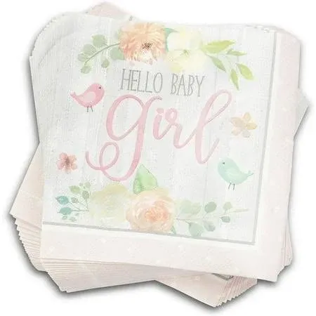 Sparkle and Bash Hello Baby Girl Paper Napkins for Baby Shower Party