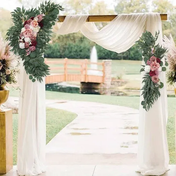 Wedding Arch Flowers Kit with White Draping Fabric(Pack of 3),2Pcs Artificial Flower Arrangement with 1 Drape for Arch Decorations Wedding Decor