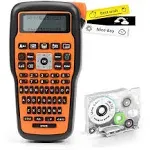 MarkDomain E1000 Label Maker, QWERTY Keyboard, One-Touch Keys, Portable, Orange