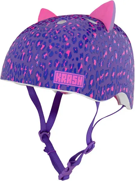 Krash Girls Bike Helmet, Purple Leopard Kitty One Size, 