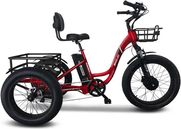 EMOJO Electric Tricycle 20 x 4.0 Inch Fat Tire Caddy Pro Trike 500W 48V 7 Speed Hybrid Bicycle with Hydraulic Brake Oversize Rear Cargo and Front Basket for Heavy-Duty Carrying or Delivery