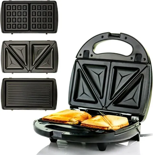 OVENTE 3-in-1 Electric Indoor Grill, Sandwich &amp; Waffle Maker Easy-Clean GPI302B