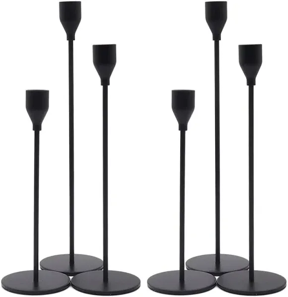 Denique Candlestick Holders 2 Sets 6 Pcs Matte Black Taper Candle Holders Set